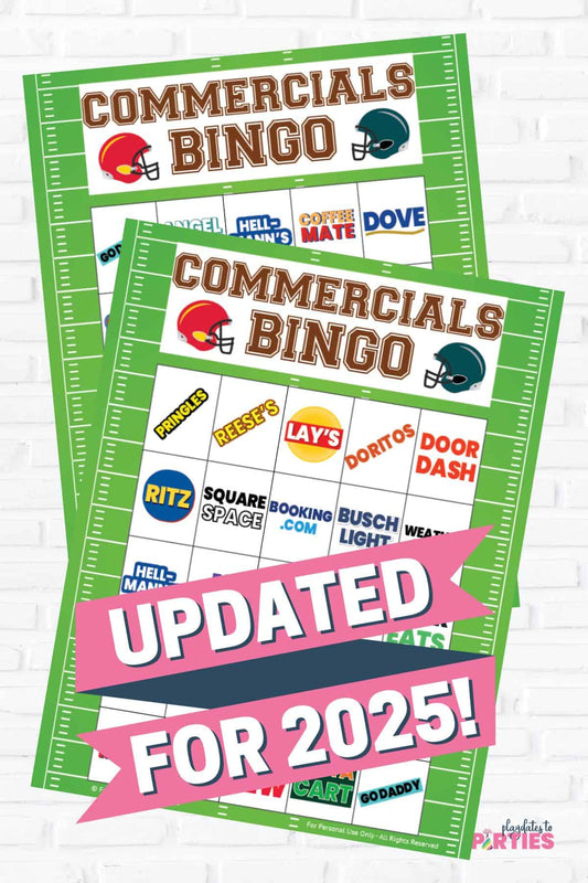 Full Page Game Day Commercials Bingo (Updated for 2025!)