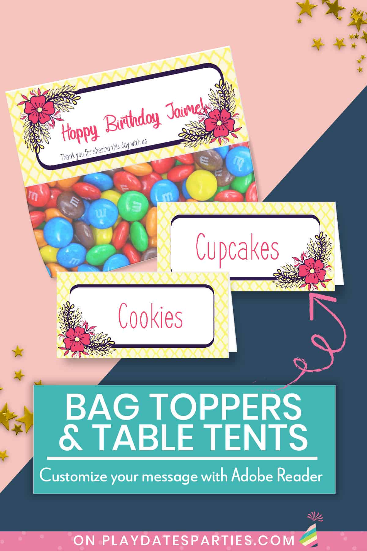 Yellow and Pink Floral Party Printables (Lite Package with Triangle Banner)
