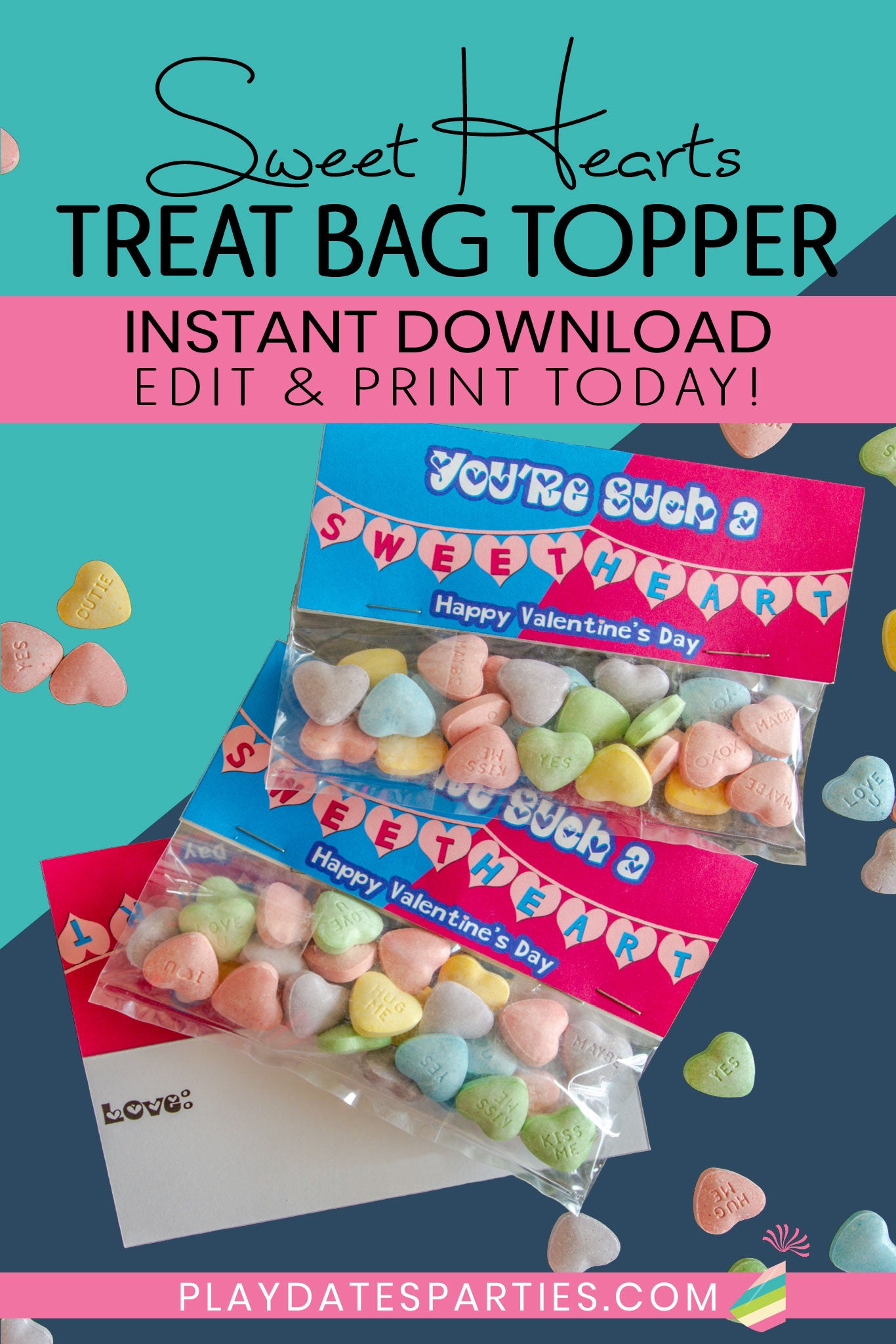 Sweet Hearts Valentine's Day Treat Bag Toppers