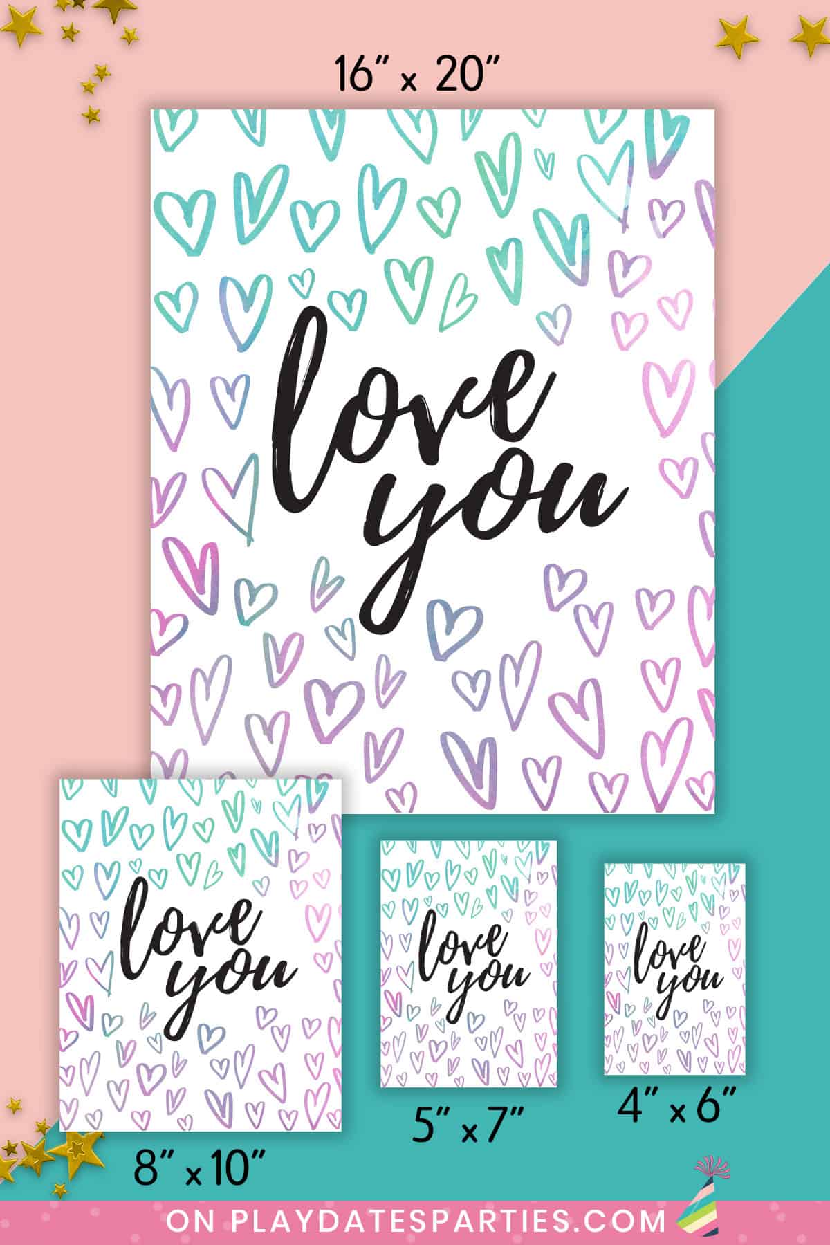 Love You Hearts Watercolor Art Print