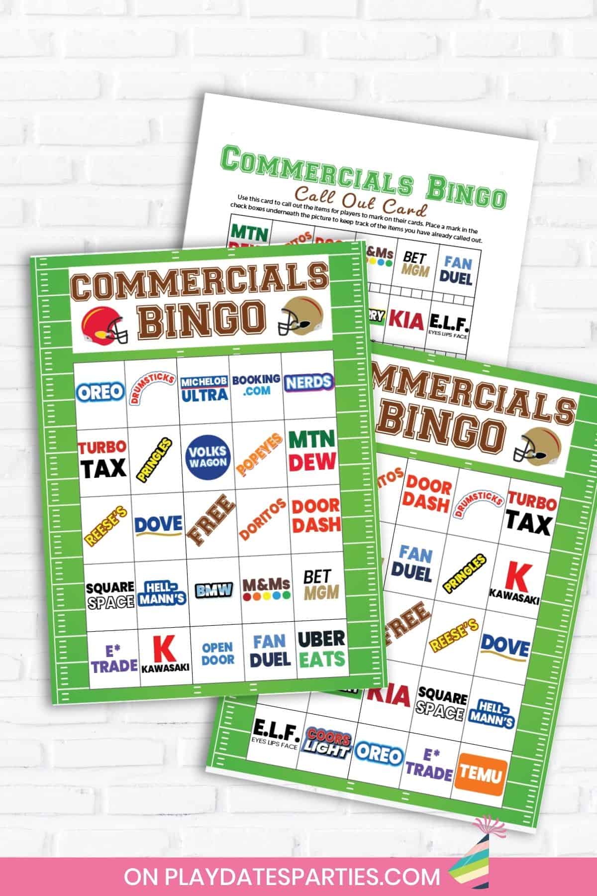 Full Page Game Day Commercials Bingo