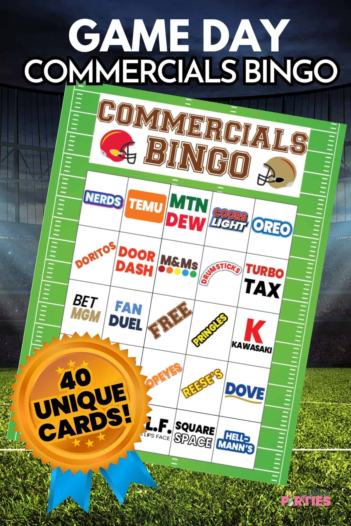 Full Page Game Day Commercials Bingo