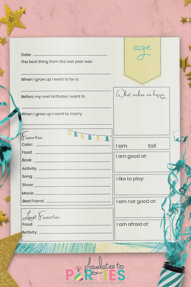 Printable Birthday Interview (Single Page) – PlayDates to Parties