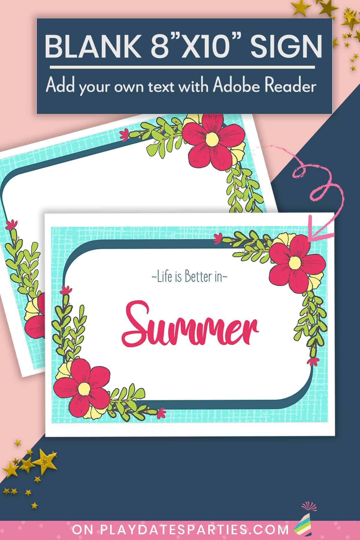 Blue and Pink Poppy Party Printables (Lite Package with Triangle Banners)