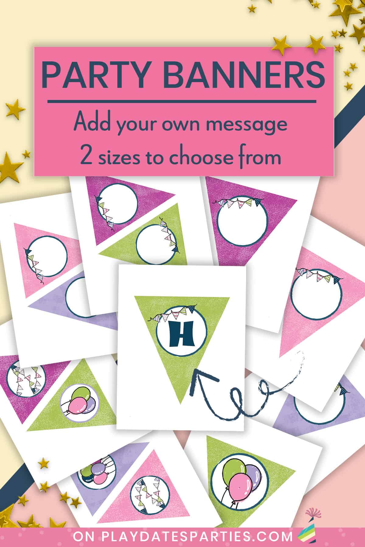 Hand Drawn Buntings and Balloons Birthday Party Printables (Lite Package - Triangles)