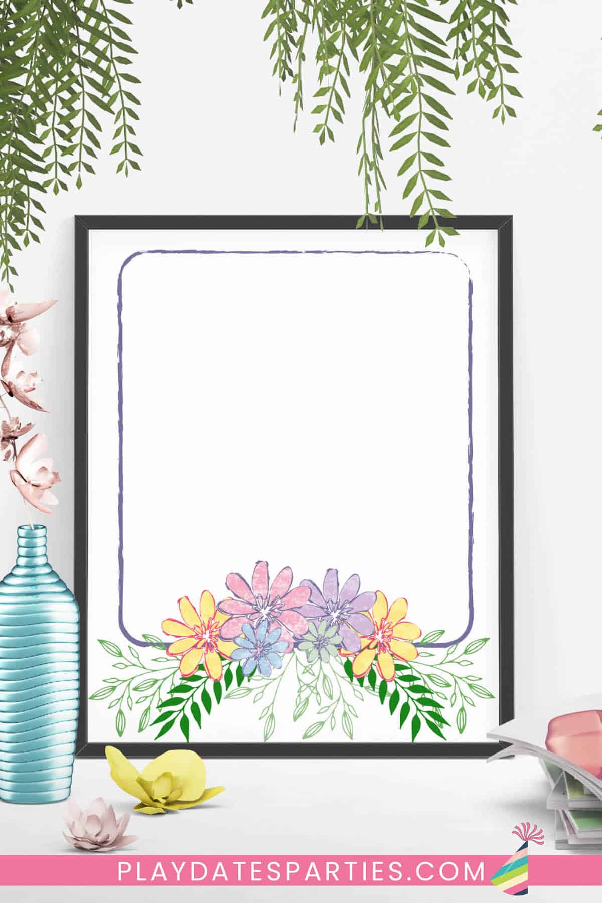 Blank Spring Flowers Party Sign (Editable - Instant Download)