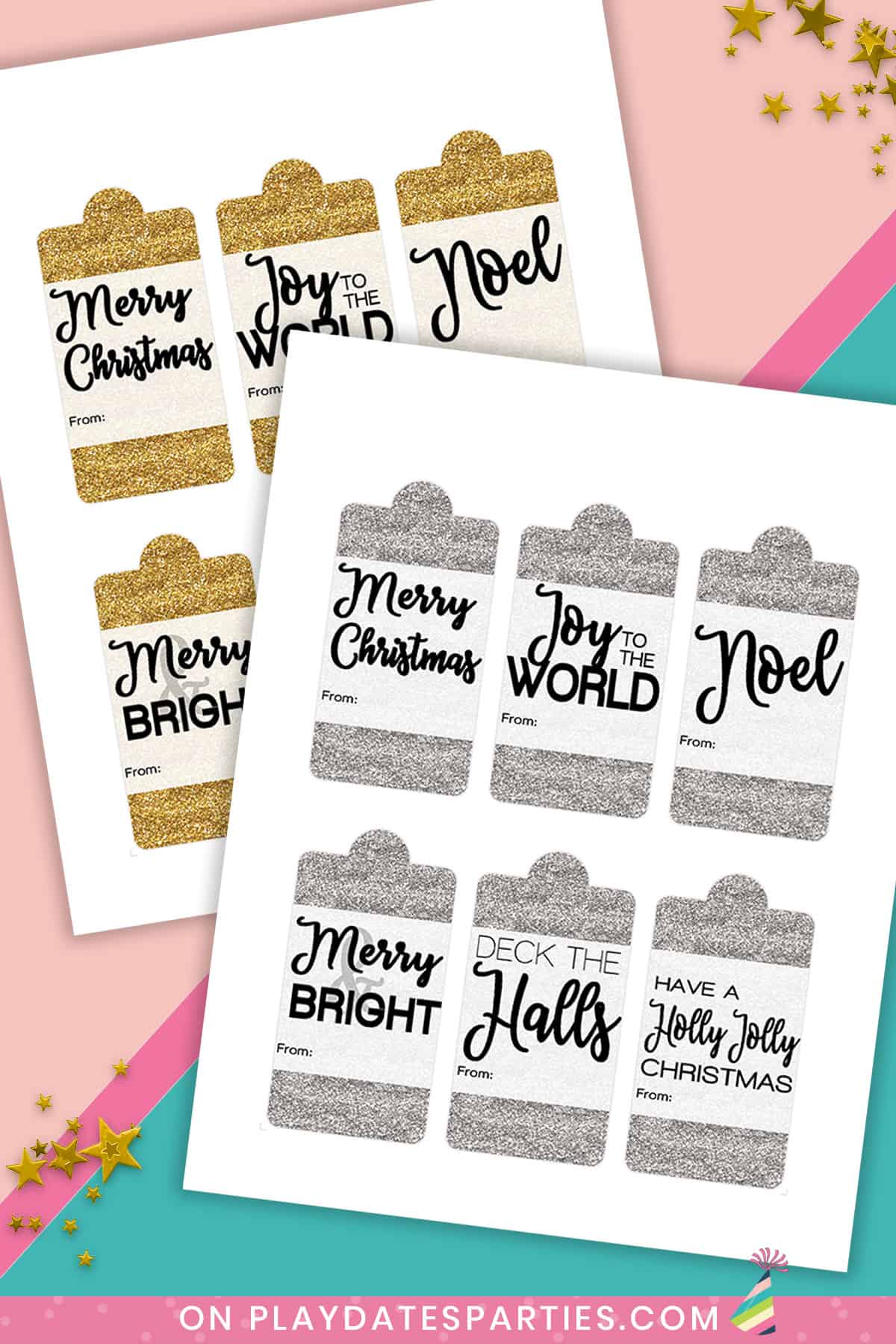Printable Christmas Gift Tags - Gold and Silver Glitter
