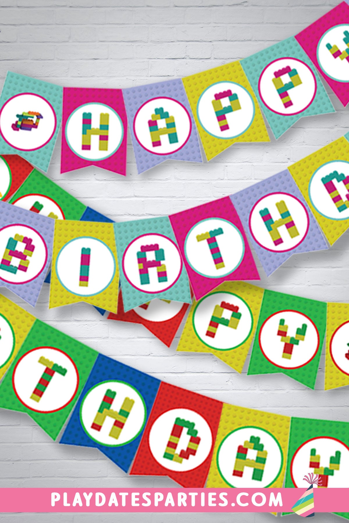 Toy Brick Happy Birthday Banners