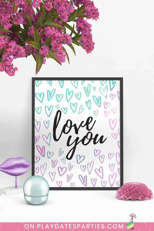 Love You Hearts Watercolor Art Print