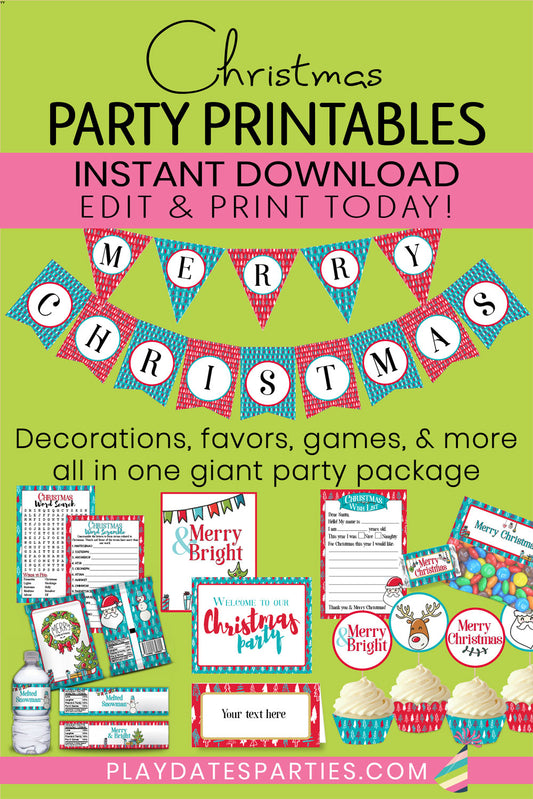 Merry & Bright Christmas Party Printables (Giant Bundle!)