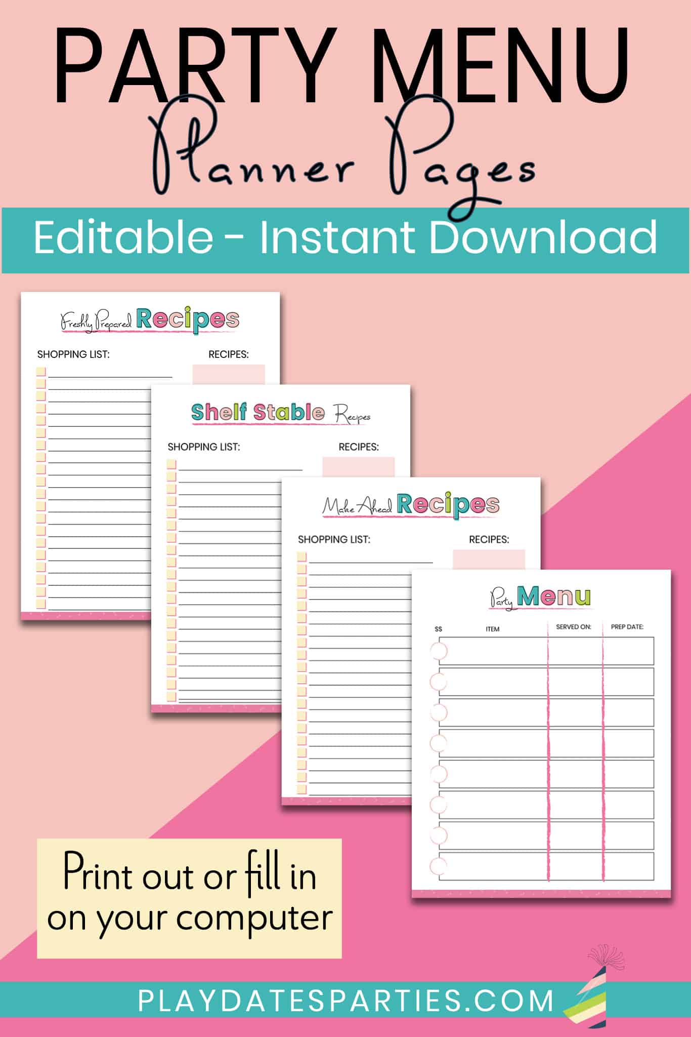 Party Menu Planner and Shopping List
