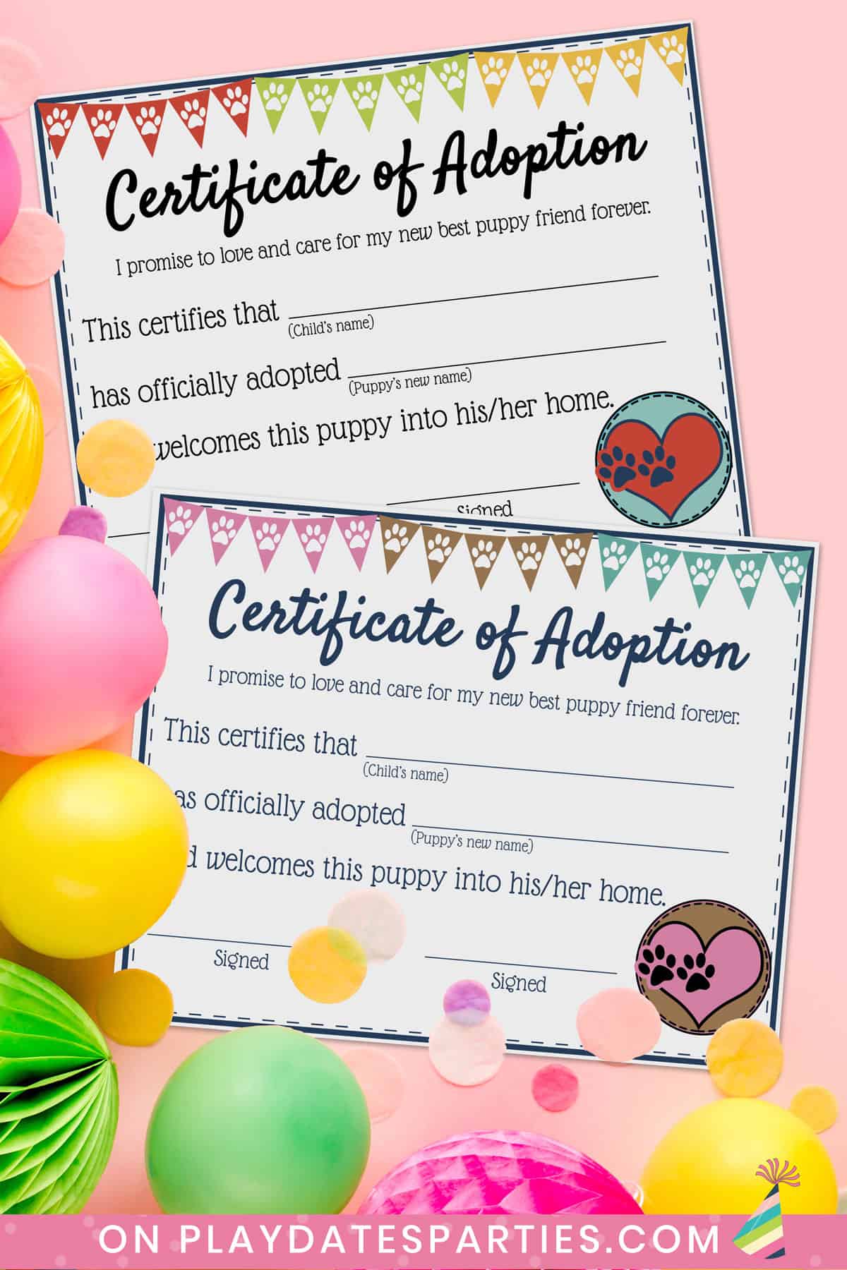 Plush Puppy Adoption Certificate