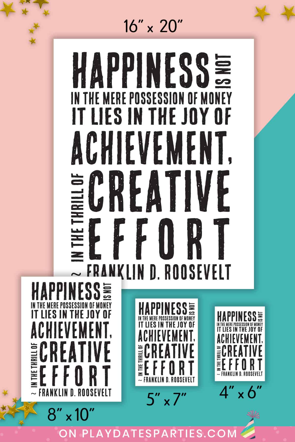 Motivational Art Print - Happiness is in Creative Efffort (Roosevelt Quote)