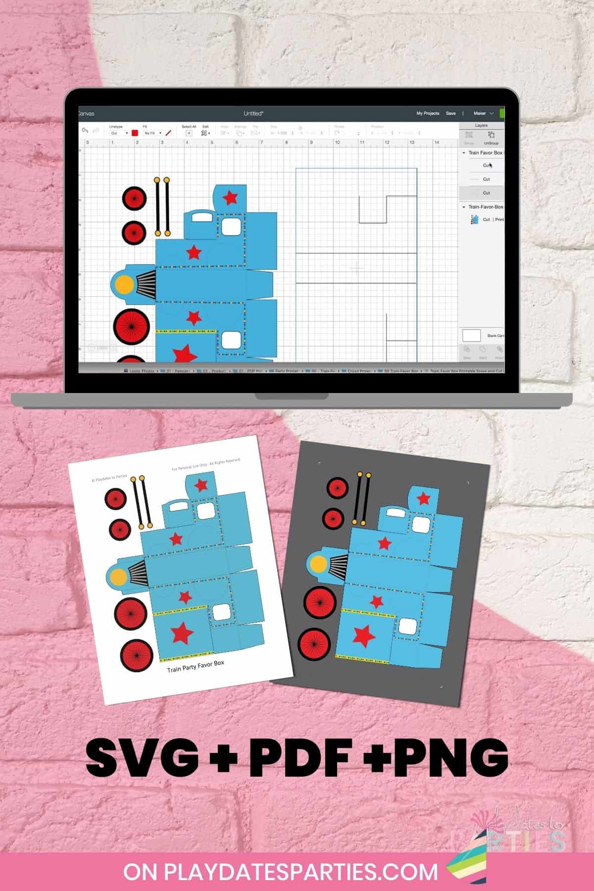 Train Party Favor Box (SVG + PDF pattern for DIY 3D train box)